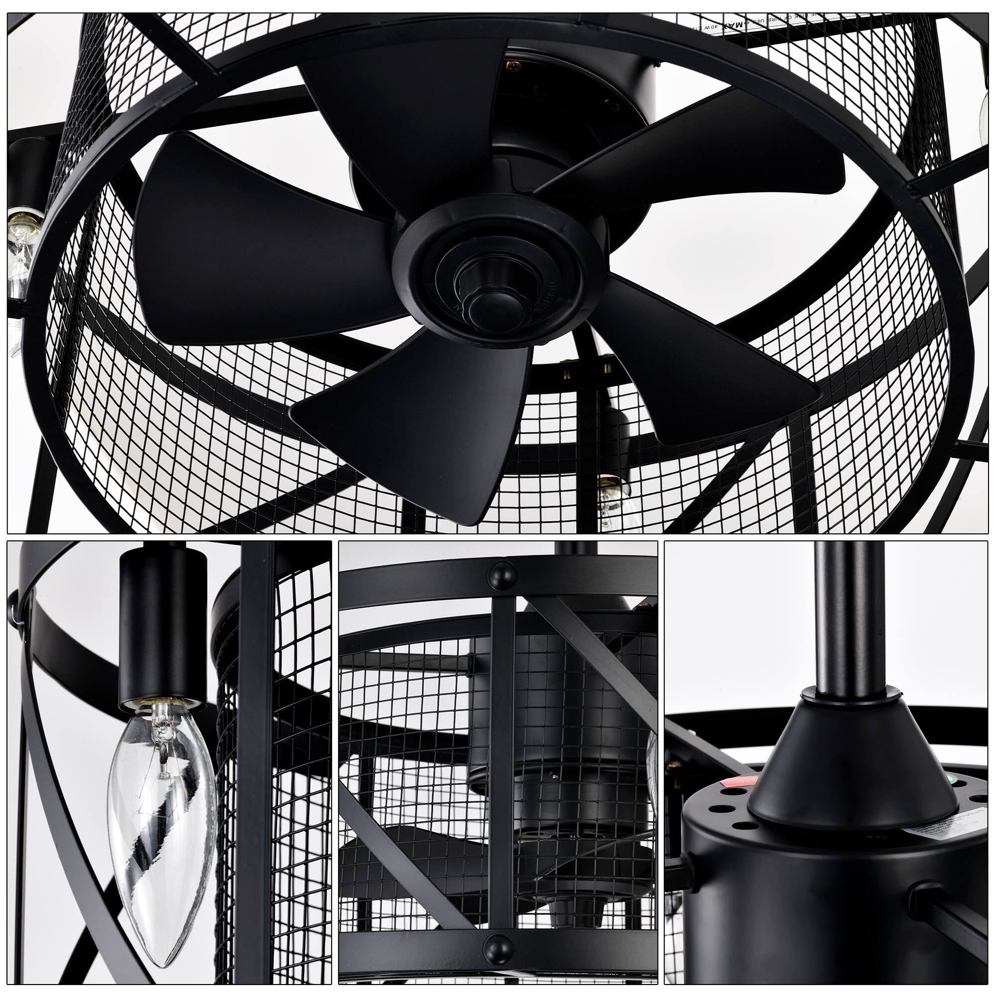 Alt View 3. Loheer - Loheer 20 Inch Industrial Ceiling Fan Matte Black Small Ceiling Fan with Remote Control for Bedroom.