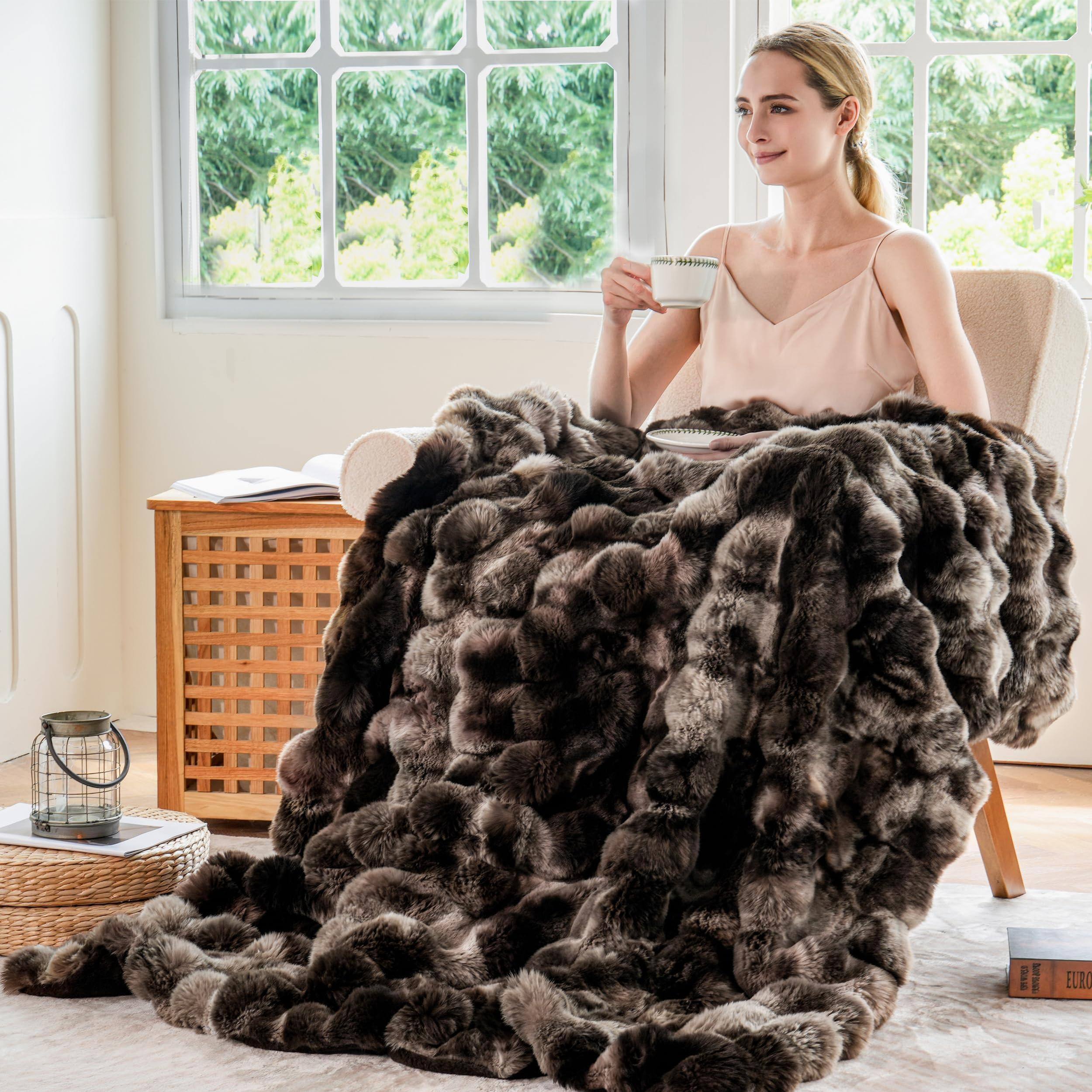 Alt View 4. Paradigms Interiors - Fluffy Faux Throw Blanket For Couch Soft Plush Thick Cozy Fuzzy Luxury Minky Bubble Home Living Room Decor ... - Tie-dye Coffee-Thickened Throw(50" x 60").