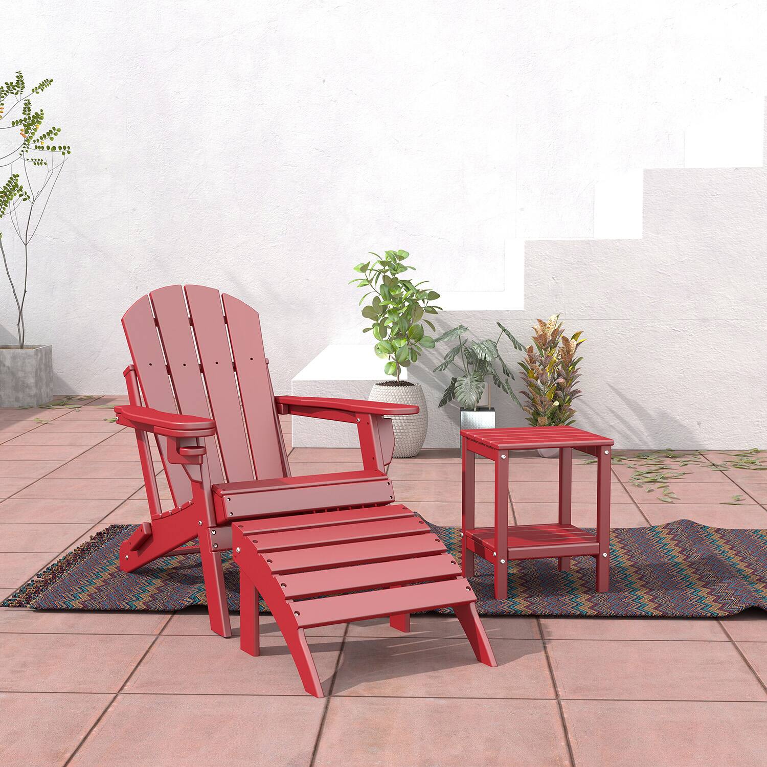 Alt View 1. FODINGHILL - HDPE Adirondack Ottoman Set of 2, All weather Footrest for Patio & Garden - Red.