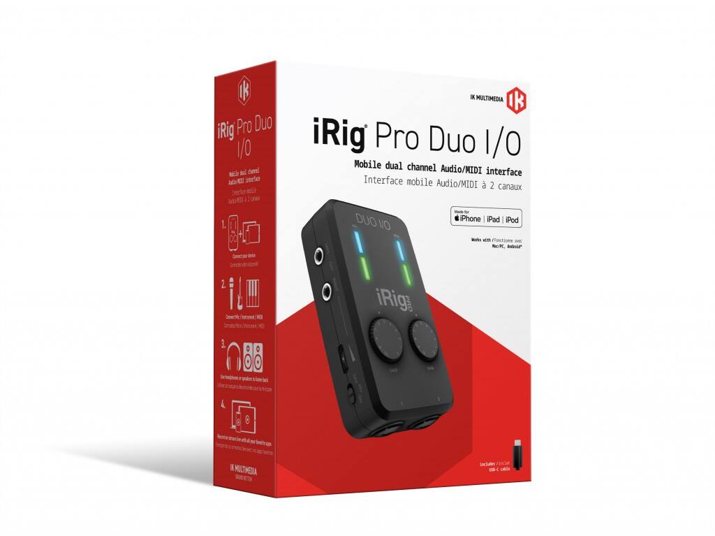 iRig Pro Duo 1/O  
Mobile dual channel Audio/MIDI interface  
Interface mobile Audio/MIDI  
2 canaux - fr  
DUO iPhone iPad iPod  
Includes / inclut  
USB-C cable