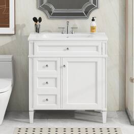 Loheer - 30 inch bathroom vanity with sink Modern Bathroom Storage Cabinet with Tip-out Drawer - White