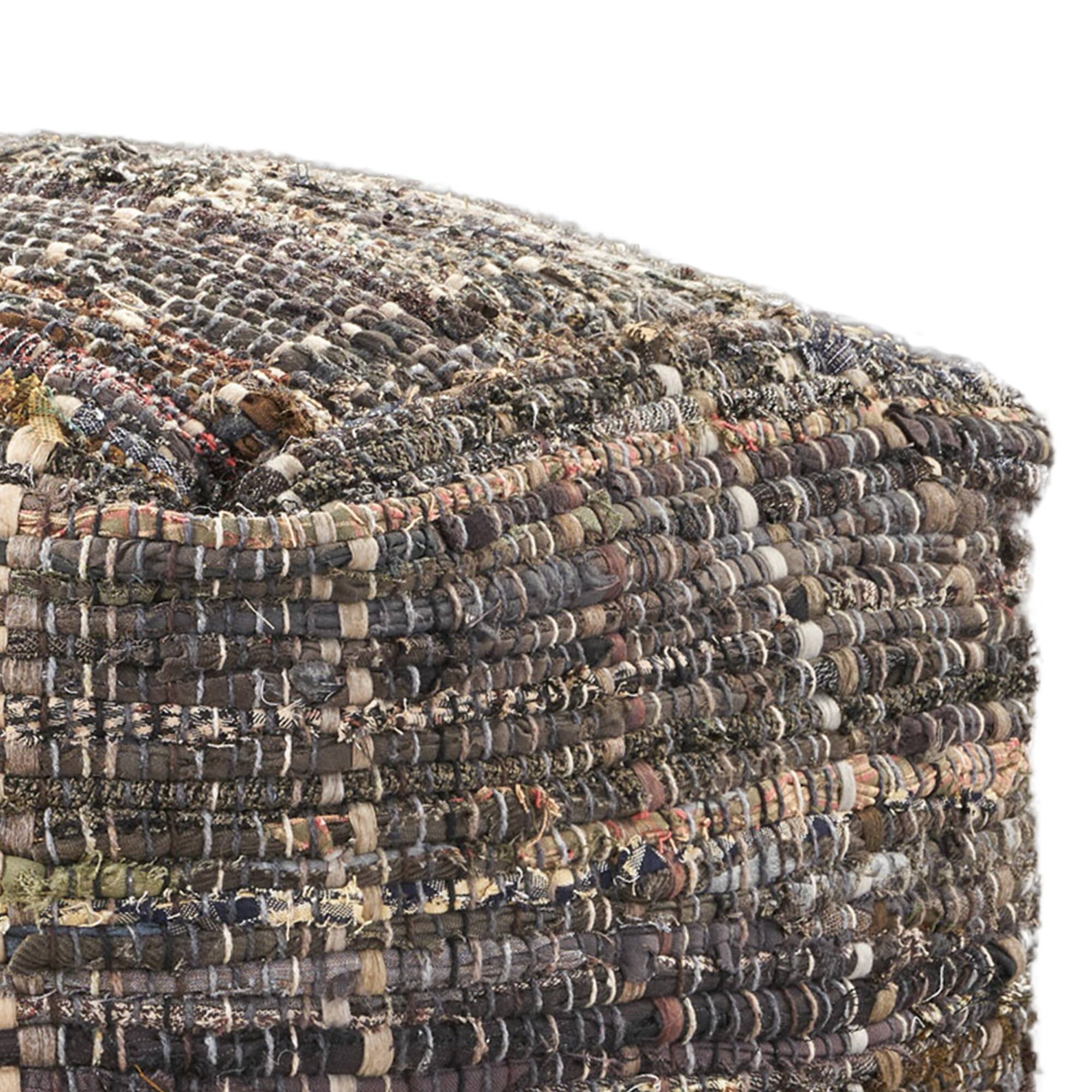 Alt View 1. GOODSILO - Handcrafted Fabric Pouf Ottoman with Multicolor Braided Design, Sturdy and Stylish Seating Solution - Khaki.