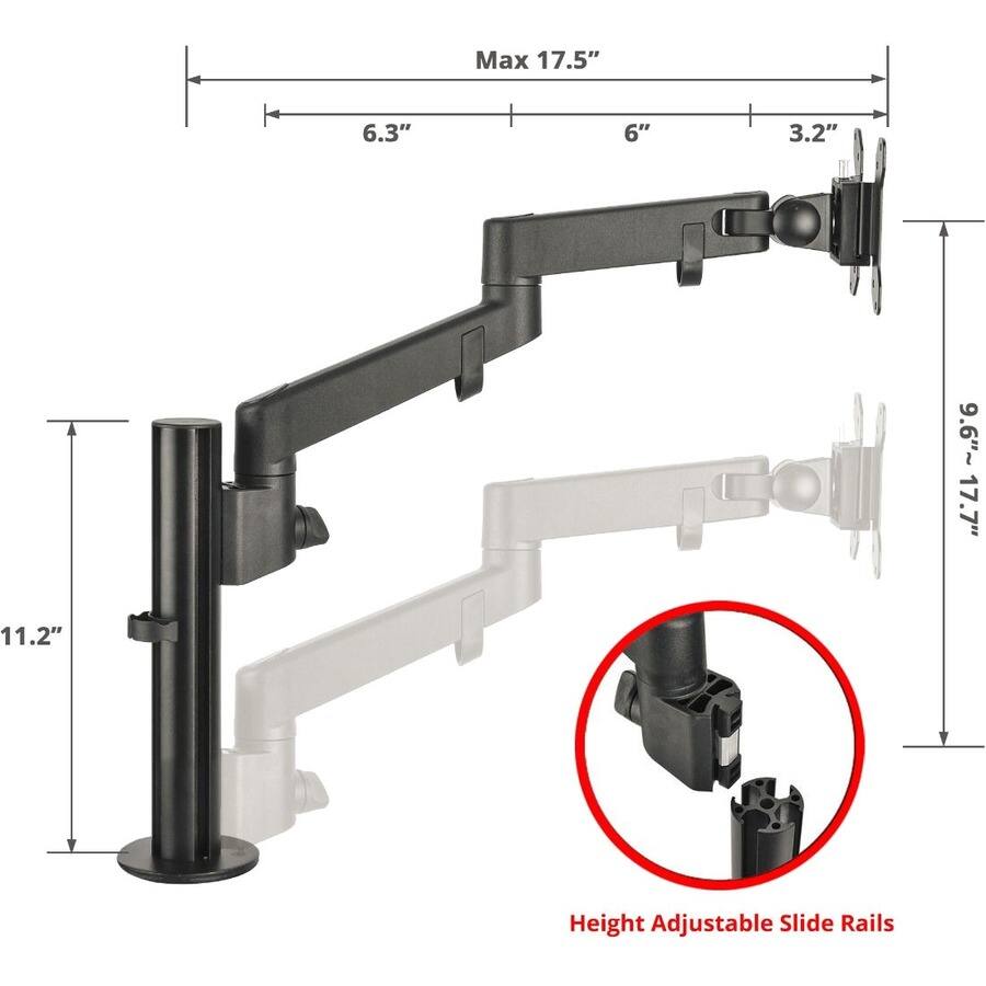 SIIG Single Pole Arm Multi Angle Replaceable Articulating Monitor Desk ...