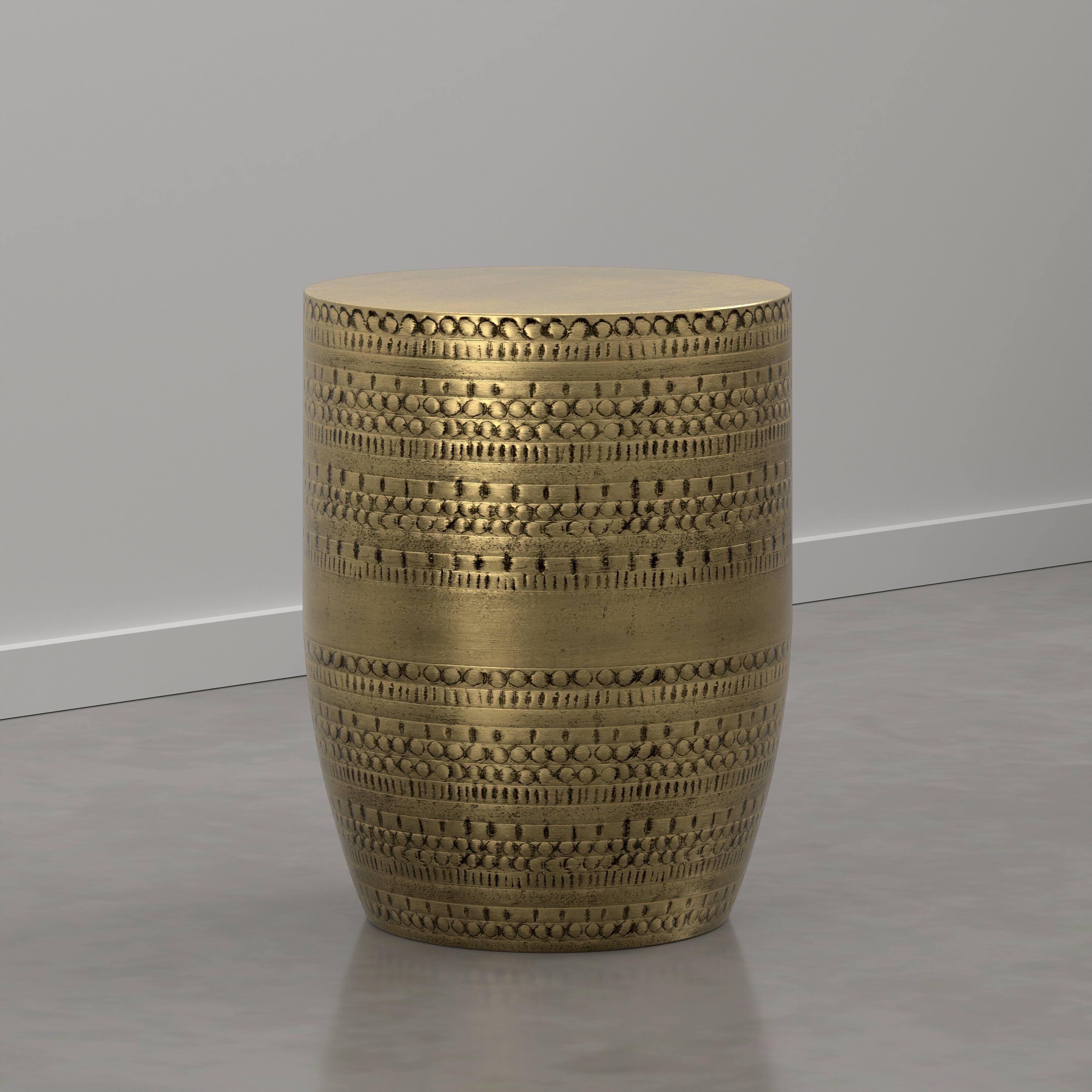 Angle. Simpli Home - Johnsen 15 inch Wide Metal Drum Accent Table, Burnished Gold - Burnished Gold.