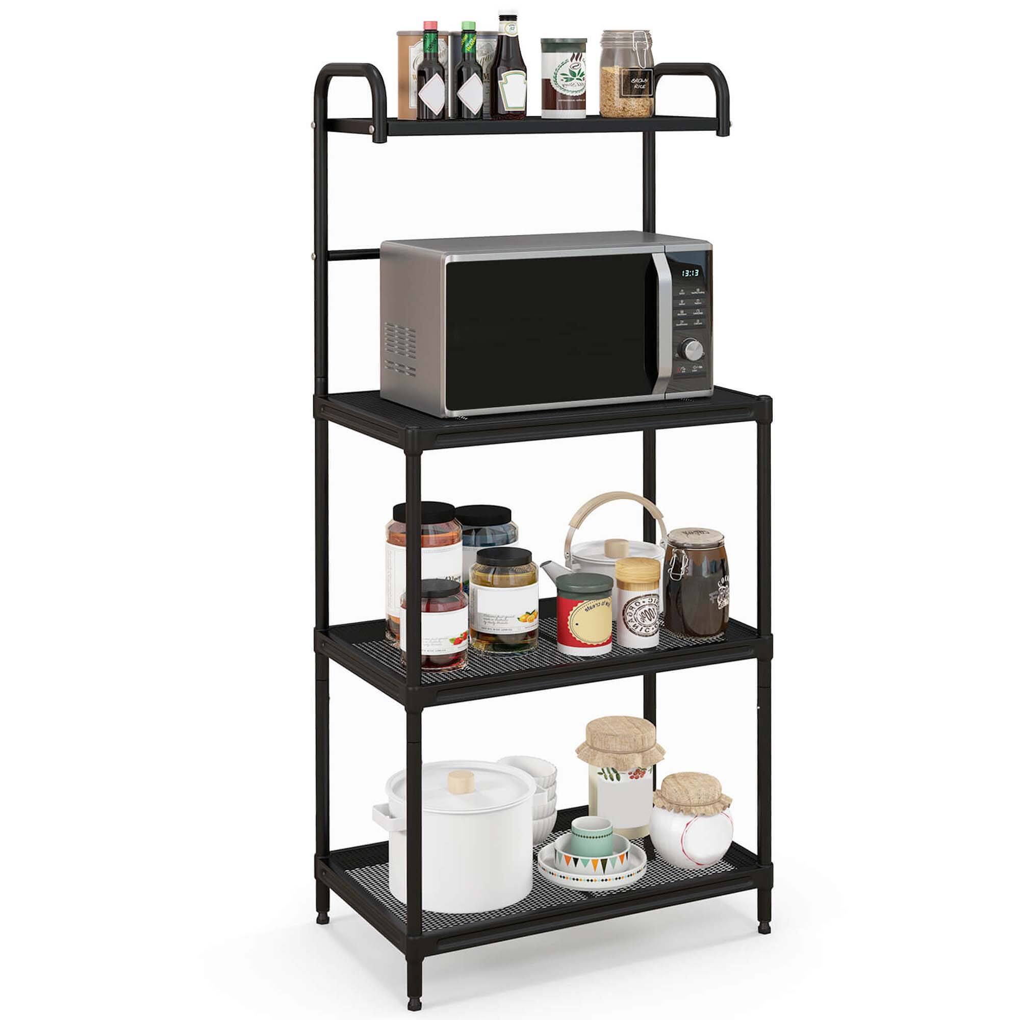 Costway - 4-Tier Baker's Rack Microwave Oven Rack Shelves Kitchen Storage Organizer - Black
