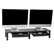 Front. Mind Reader - Dual Monitor Stand, Height Adjustable, Desktop Organizer, Laptop Riser, Office, 38.5"L x 11"W x 2.55-6.5"H - Black.