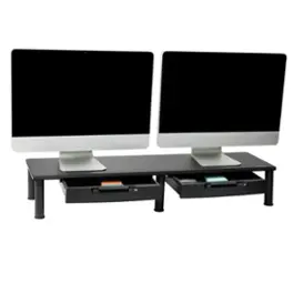 Mind Reader - Dual Monitor Stand, Height Adjustable, Desktop Organizer, Laptop Riser, Office, 38.5"L x 11"W x 2.55-6.5"H - Black