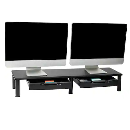 Front. Mind Reader - Dual Monitor Stand, Height Adjustable, Desktop Organizer, Laptop Riser, Office, 38.5"L x 11"W x 2.55-6.5"H - Black.