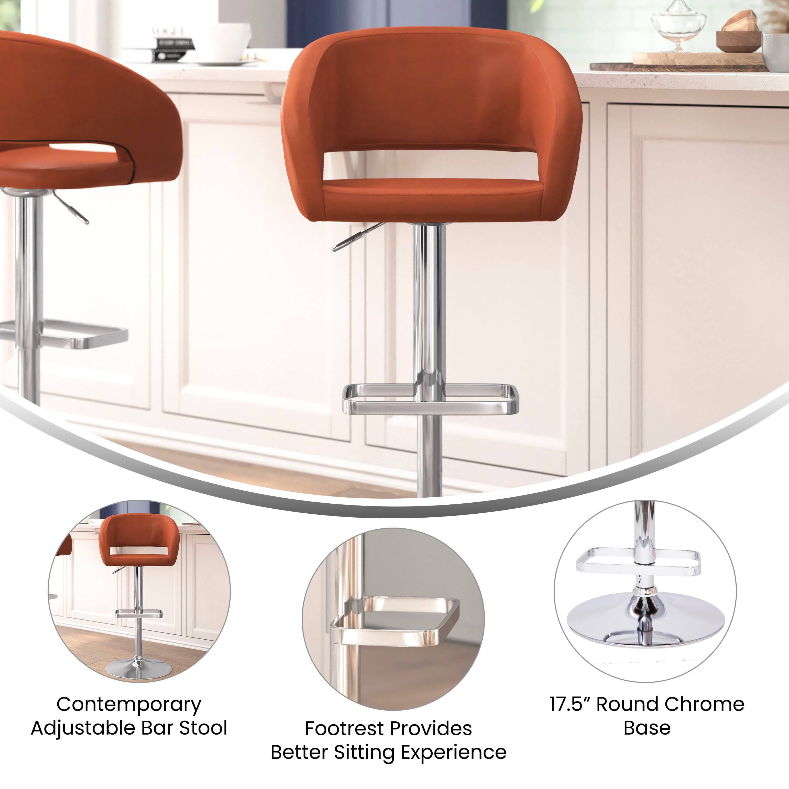 KH Contemporary Adjustable Bar Stool Footrest Provides Better Sitting Experience 17.5" Round Chrome Base

- Contemporary Adjustable Bar Stool
- Footrest Provides Better Sitting Experience
- 17.5" Round Chrome Base