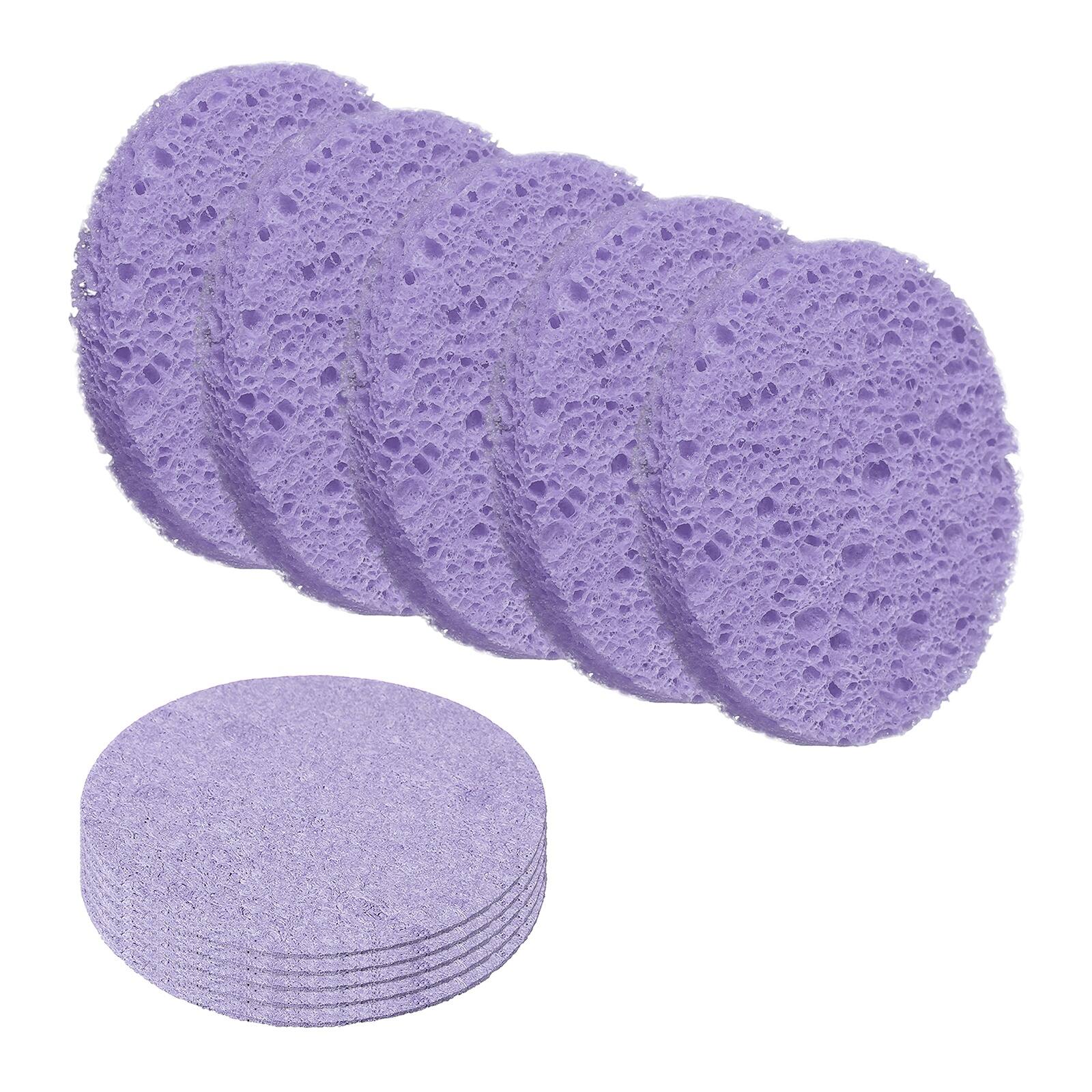 Unique Bargains - 10pcs Cellulose Round Sponges Non-Scratch Compressed Scrubber for Kitchen Bathroom Household Cookware & Cleaning DIY - Purple