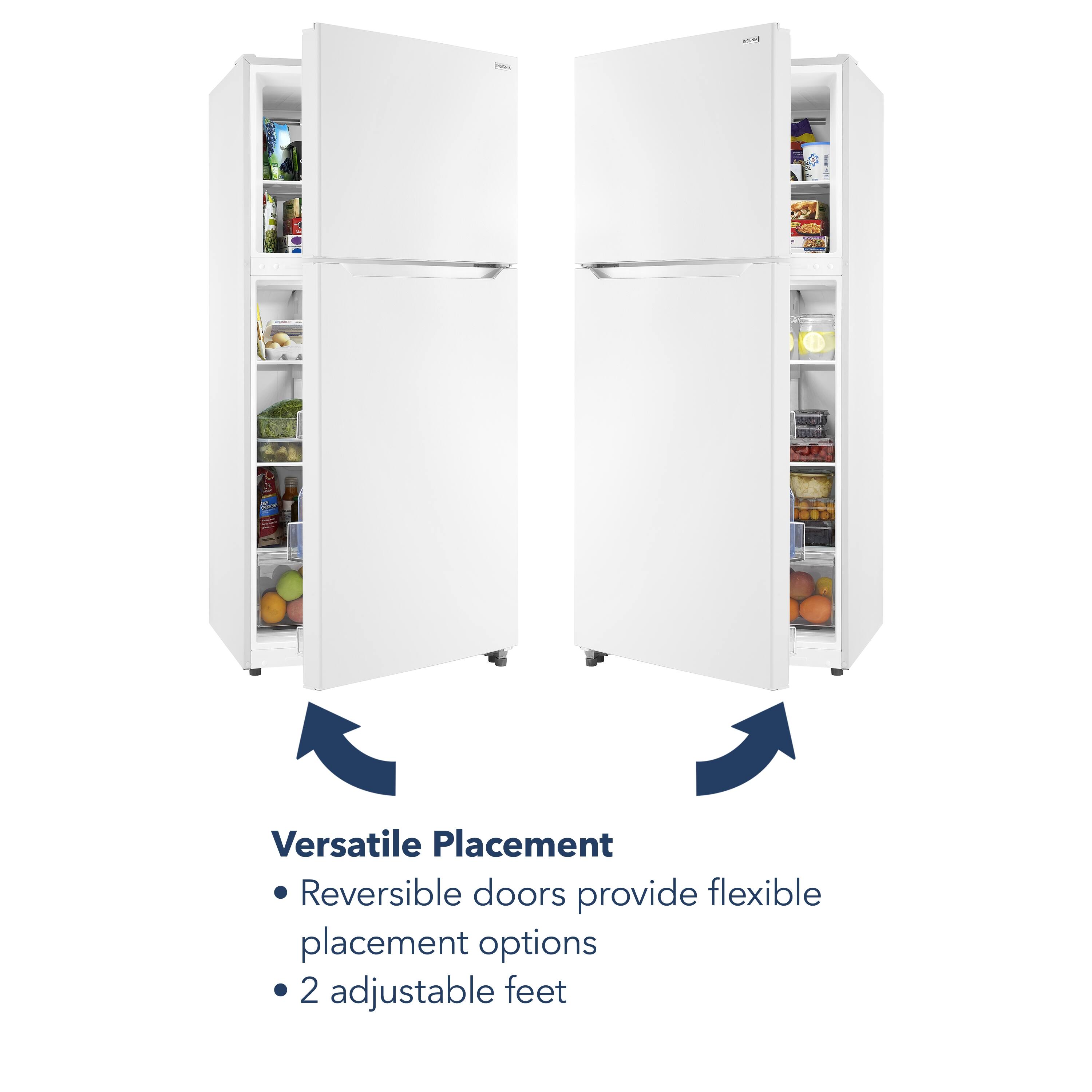 Versatile Placement: Reversible doors provide flexible placement options. 2 adjustable feet.