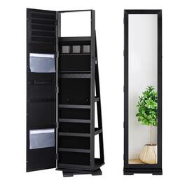 Oumilen - 360° Rotating Jewelry Armoire with Full-Length Mirror & Storage - Black