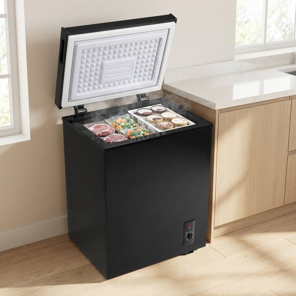 Back. Loheer - Compact 2.5 Cu. Ft. Chest Freezer - Adjustable Thermostat, Deep Freeze to -0.4°F, Removable Basket - BLACK.