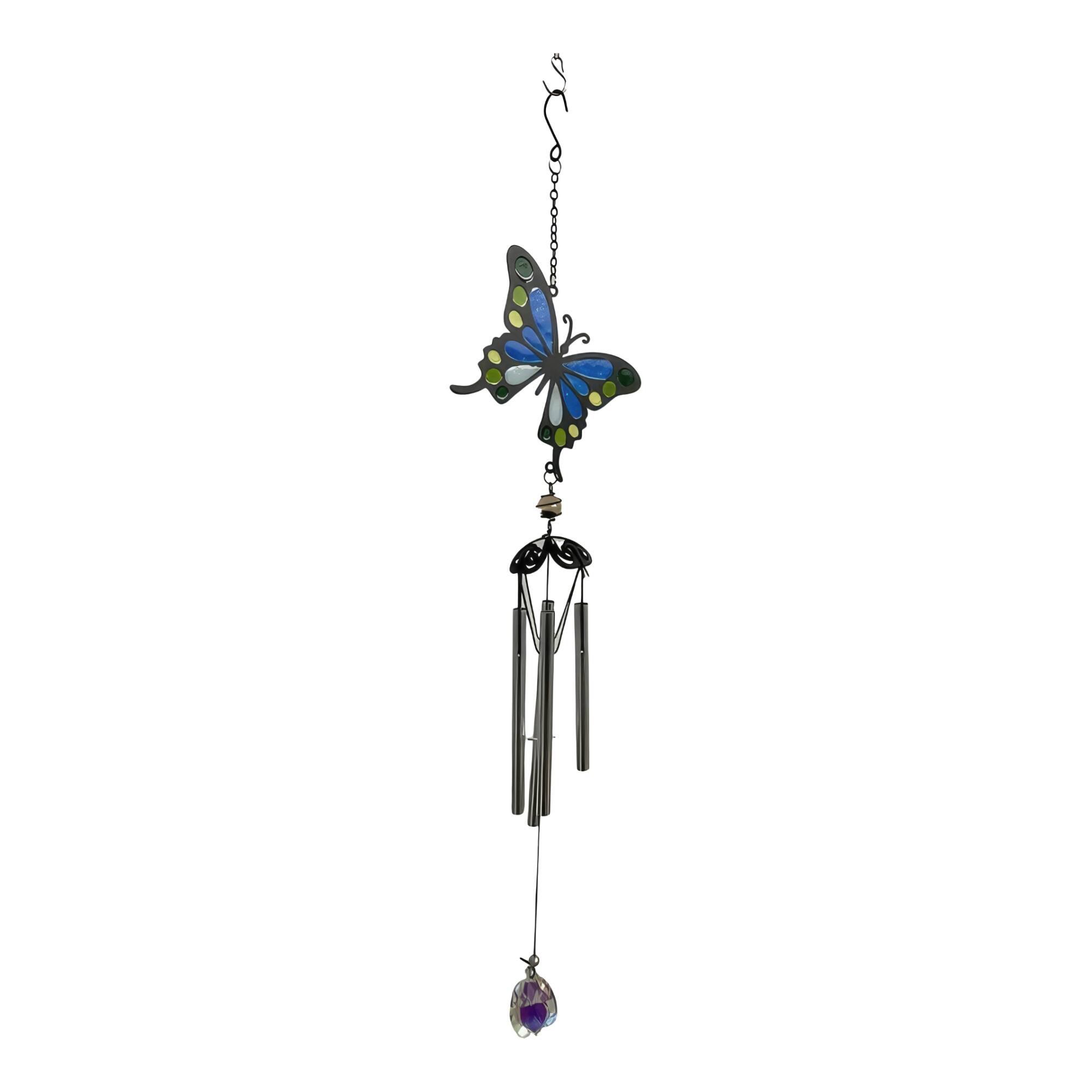 FC Design - 25" Long Butterfly Wind Chime Outdoor Patio or Garden Hanging Decoration - Multi-Color