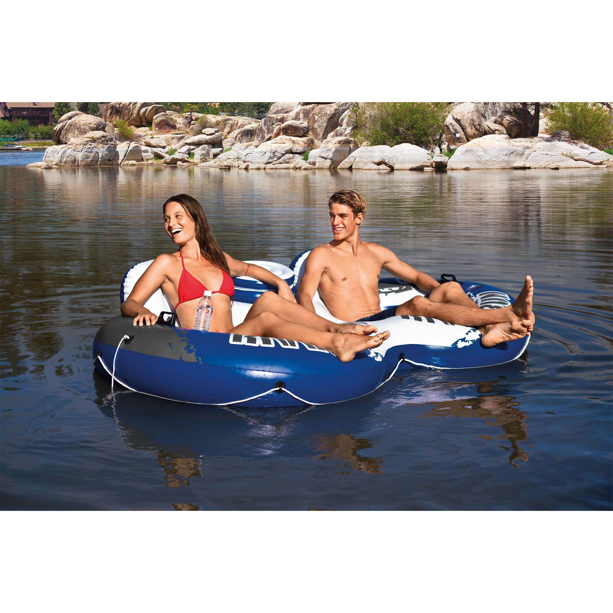 Alt View 5. Intex - Intex River Run II Inflatable 2 Person Floating Lounge & Mega Chill Drink Cooler - Multicolored.