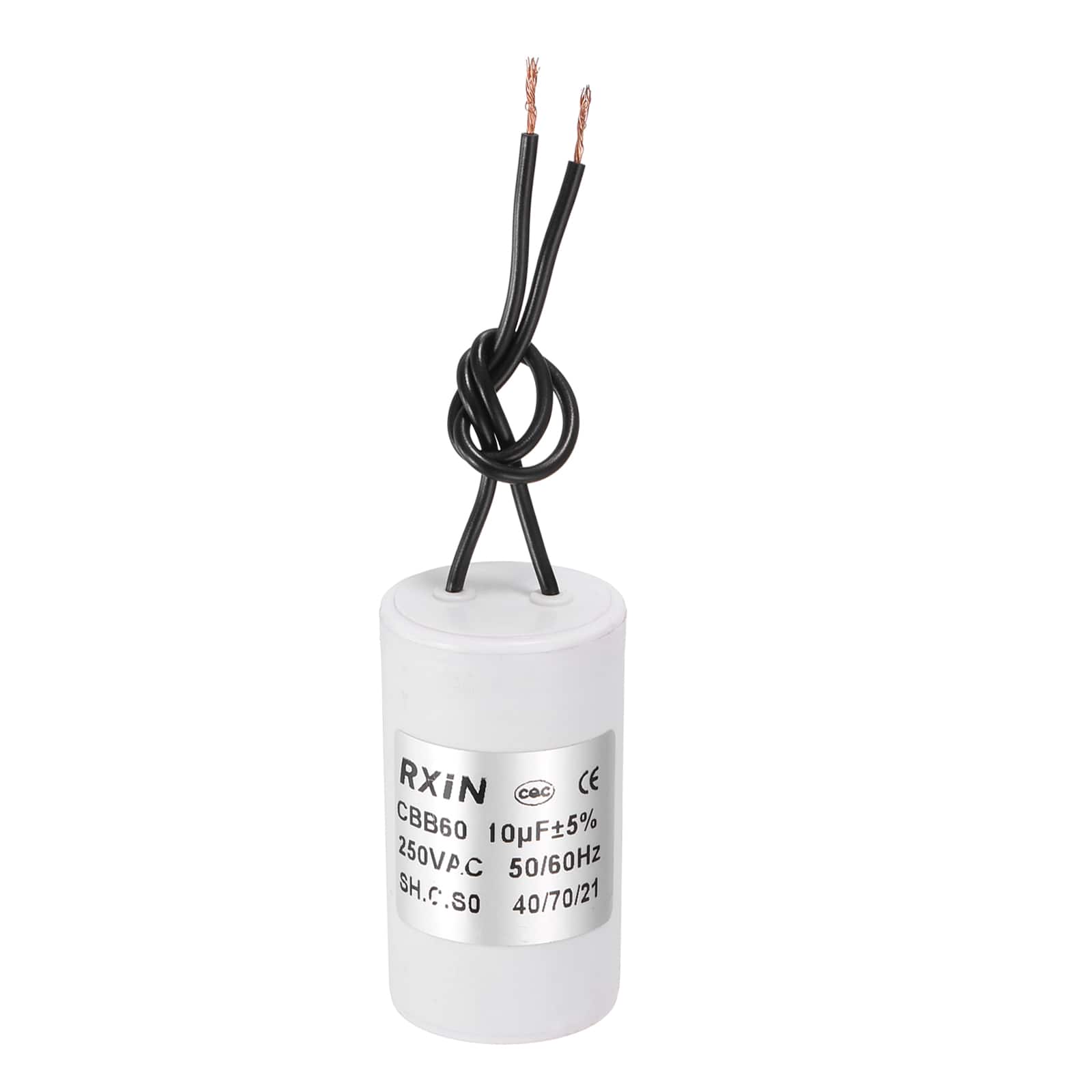 Unique Bargains - 10uF CBB60 Running Capacitor, AC 250V Cylinder 2 Wire for Air Conditioner, Compressor, Washing Machine - White
