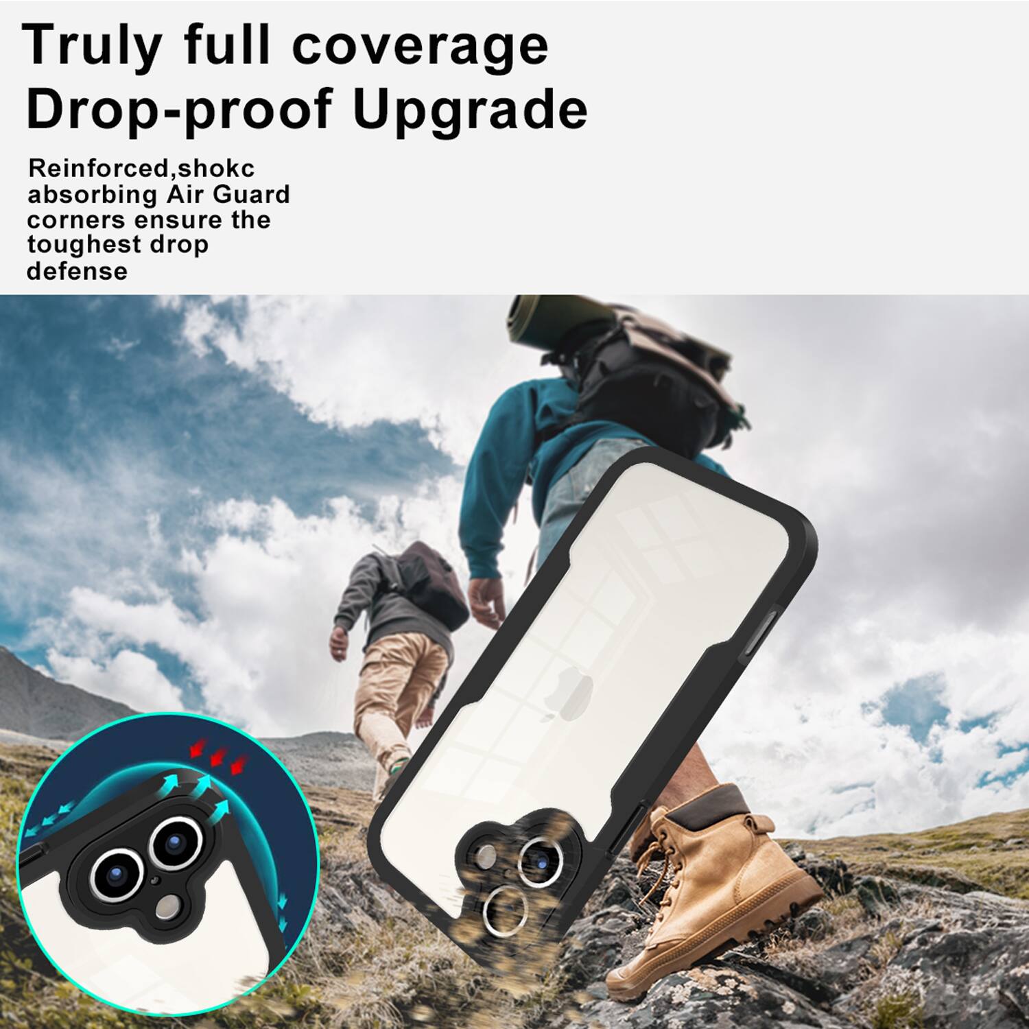 Truly full coverage Drop-proof Upgrade

Reinforced, shock absorbing Air Guard corners ensure the toughest drop defense