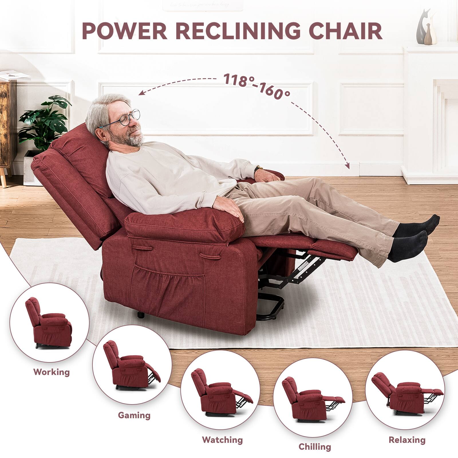 POWER RECLINING CHAIR 118-160° Working Gaming Watching Chilling Relaxing
