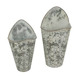 Special T Imports - Antiqued Enamel Painted Embossed Metal Wall Pockets Set of 2 - Gray