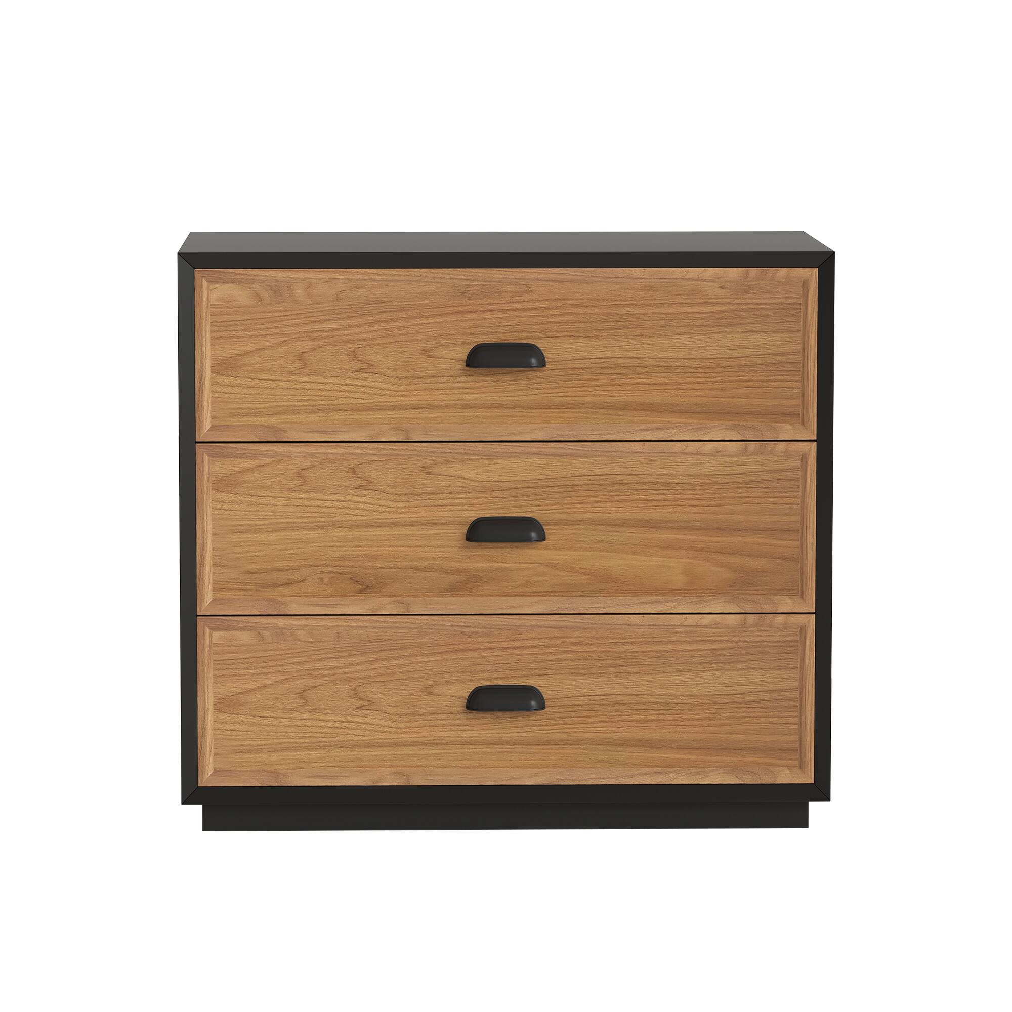 Alt View 5. luck idea - Mid-Century Modern 31.49" Solid Wood Nightstand with 3 Drawers, Bedside Table - Walnut Color.