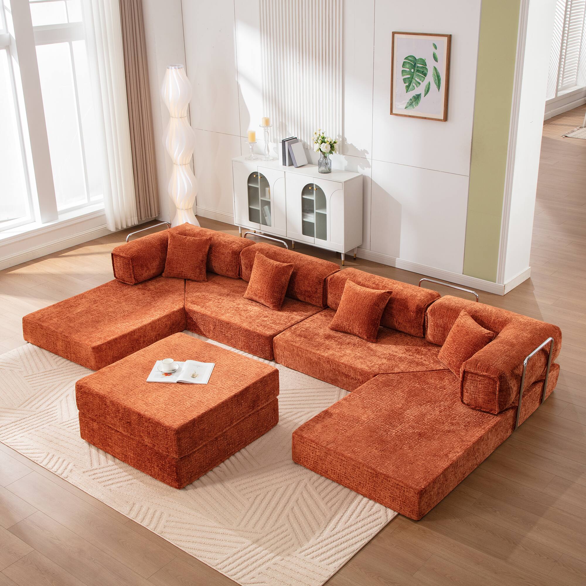 Alt View 6. KERDOM - Oversized Big Family Sofa Couch, 170 inches Extra Long Convertible Sofa Bed Sleeper Sectional Floor Building Block Couch - Orange.