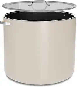 Bakken- Swiss - 16 Qt Aluminum Stock Pot, Nonstick Ceramic Coating, PTFE & PFAS Free, Oven Safe 500°F, SS Handles, Glass Lid - Cream