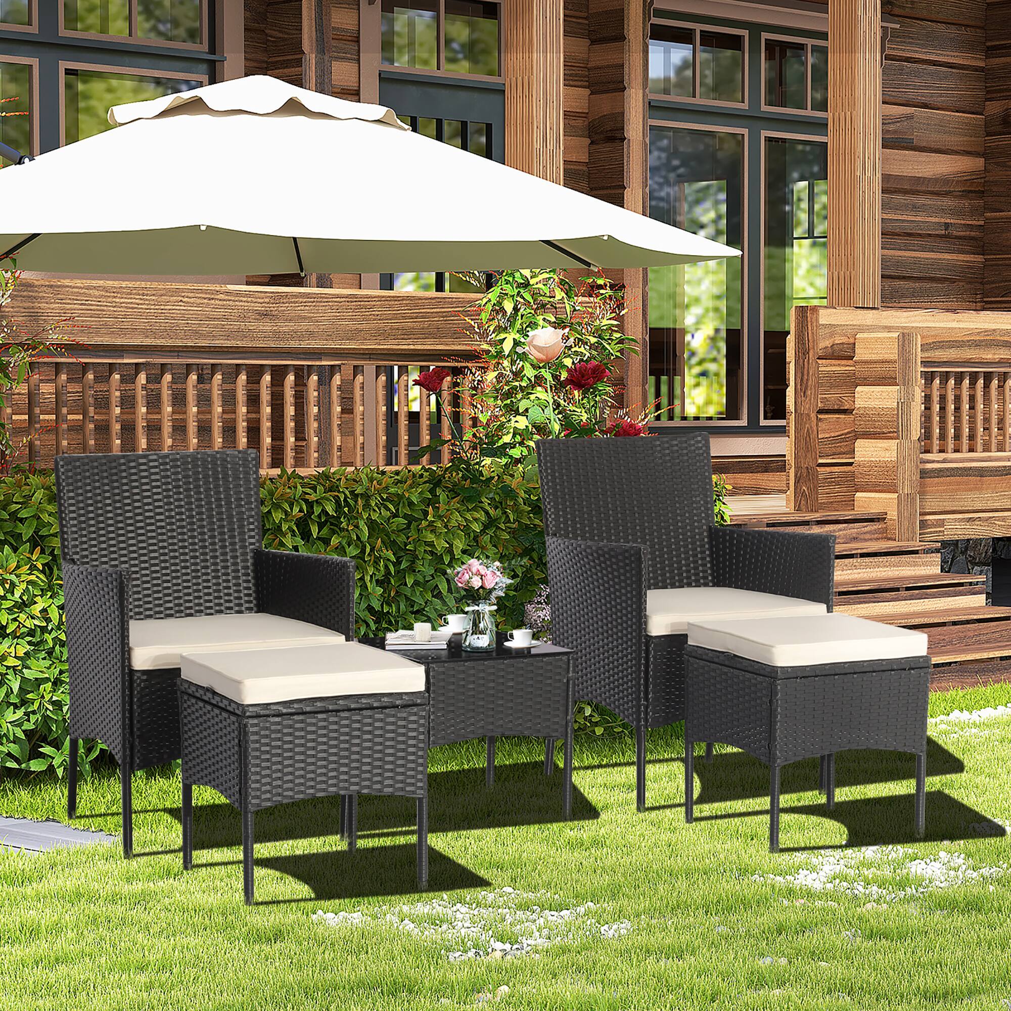 Alt View 2. Costway - Costway 5PCS Patio Rattan Furniture Set Cushioned Sofa Ottoman Armrest Side Table Garden - Black,Off White.