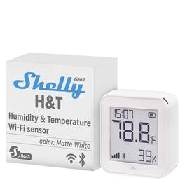 Shelly - H&T Gen3 Wi-Fi and Bluetooth Smart Temperature & Humidity Sensor with Remote App Control & Monitoring - White