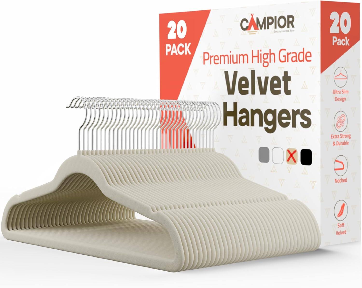 20 Pack CAMPIOR Premium High Grade Velvet Hangers Ultra Slim Design Extra Strong & Durable Noched Soft Velvet