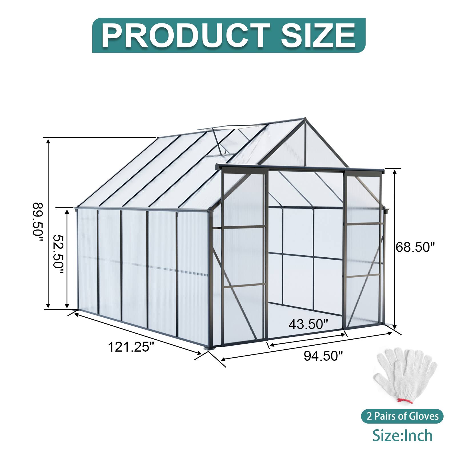 Back. TinyHomie - 8x10FT Double Door Polycarbonate Greenhouse Raised Base and Anchor Aluminum Heavy Duty Walk-in Greenhouses in All Season.