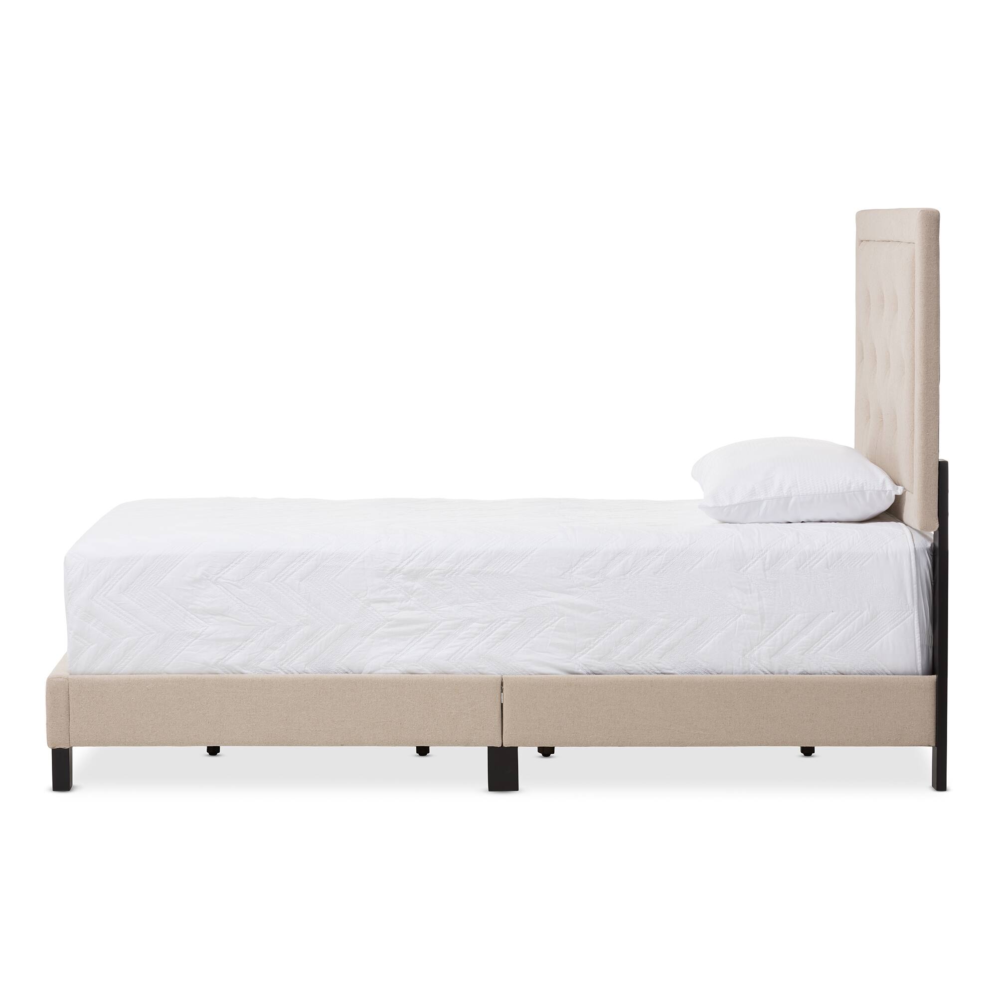 Angle. Baxton Studio - Paris Modern and Contemporary Linen Upholstered Twin Size Tufting Bed - Beige.