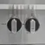 The text on the image reads "OFF OFF HIGH = LOW LOW." This indicates that when the knobs are turned all the way to the left, it corresponds to the "LOW" setting, and when they are turned all the way to the right, it corresponds to the "HIGH" setting.
