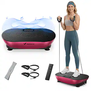 MERACH - Vibration Plate for Lymphatic Drainage Weight Loss Muscle Activation LED Touch Screen Bluetooth Pull Cord - Pink