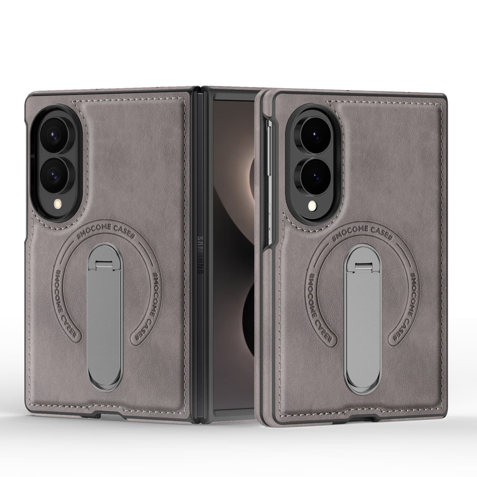 Dteck - Magnetic Case for Samsung Galaxy Z Fold8 Shockproof PU Leather Slim Kickstand Cover - Gray