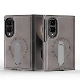Dteck - Magnetic Case for Samsung Galaxy Z Fold8 Shockproof PU Leather Slim Kickstand Cover - Gray
