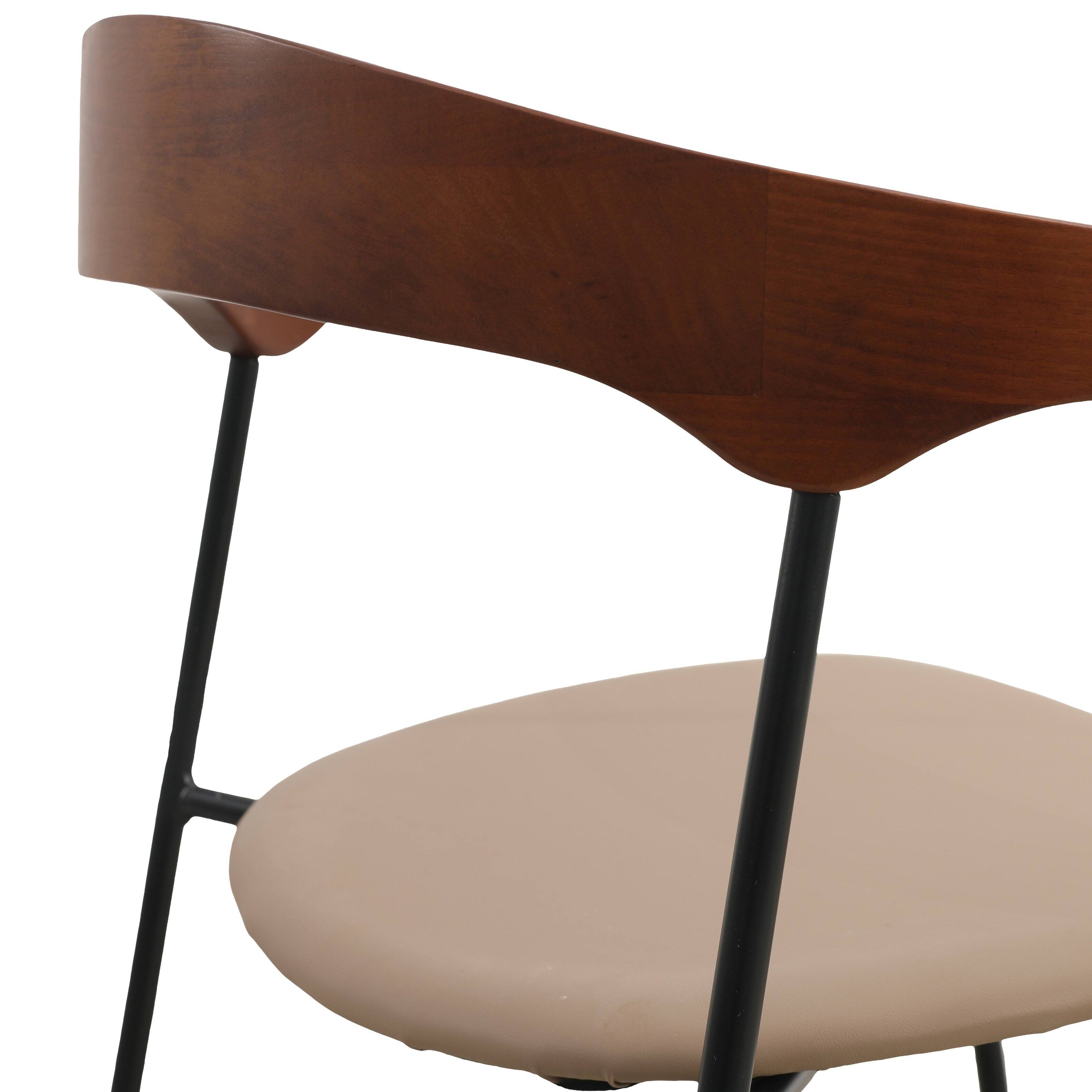 Alt View 4. LeisureMod - Lyra 2-PCS Modern Fabric & Beech Wood Dining Chair with Iron Legs - Dark Wood/Taupe.