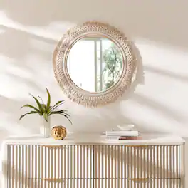 Jade Round Rattan Macrame Wall Mirror by Modway - Natural