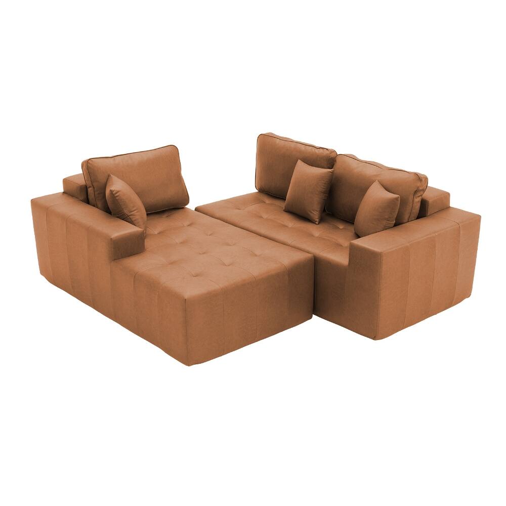 Alt View 2. Loheer - Loheer Faux Leather Corner Chaise Sofa L-Shaped Sectional Couch Convertible Sofa Bed Light Brown - Light Brown.