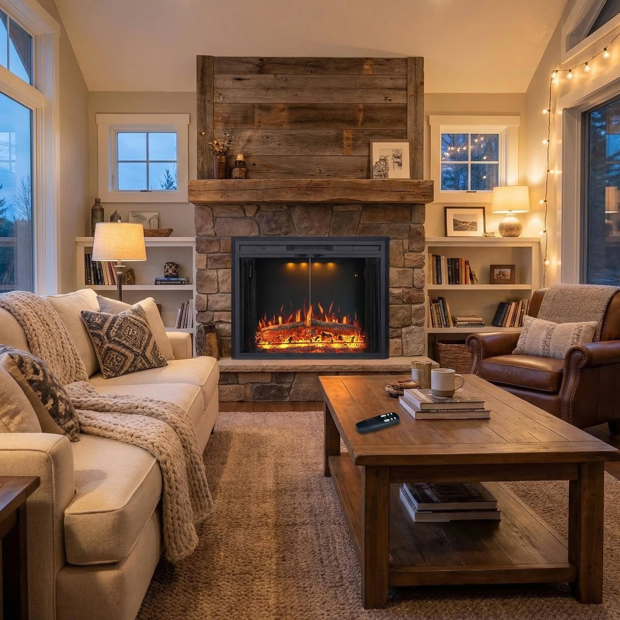 Alt View 2. Mondawe - 30" Recessed-in Realistic Flame Electric Fireplace with Adjustable Heat, Timer - Black.