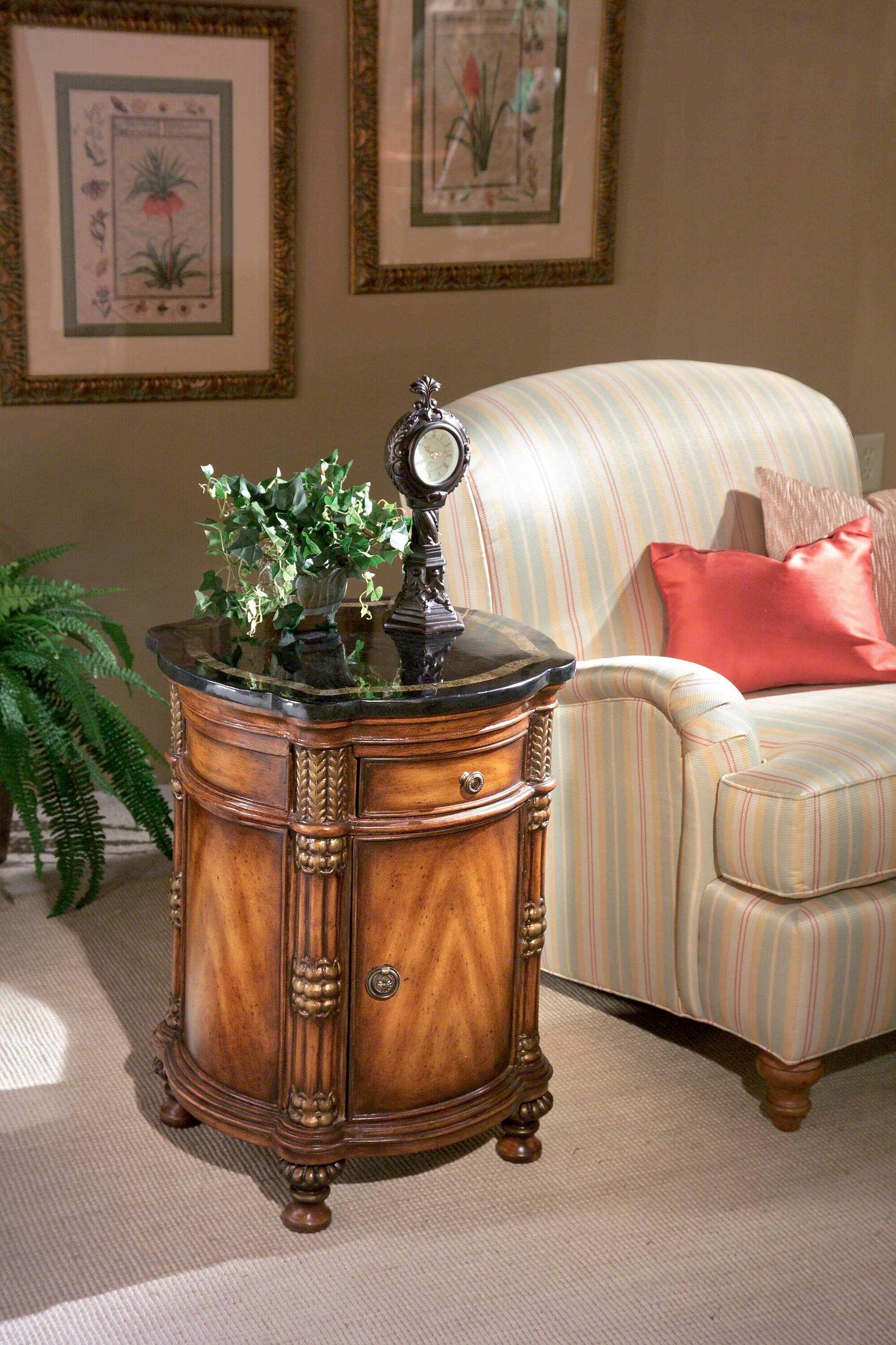 Alt View 4. Butler Specialty - Montero 20 in. W Round Fossil Stone and Wood 1 Drawer and 1 Door Drum Side Table - Multi-Color.