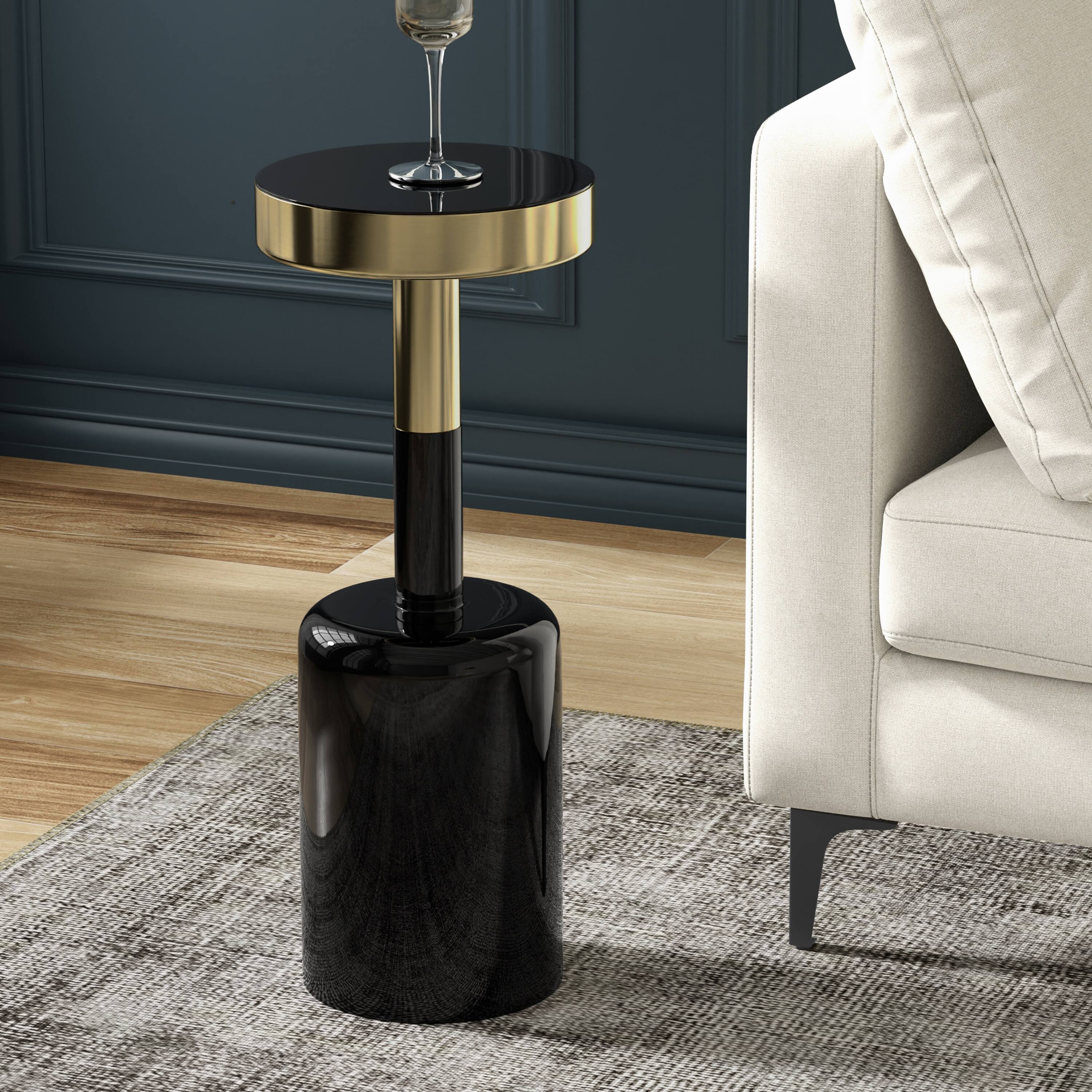 Angle. Simpli Home - Frannie Modern Contemporary 10 inch Wide Metal Side Table in Gold / Black - Gold / Black.