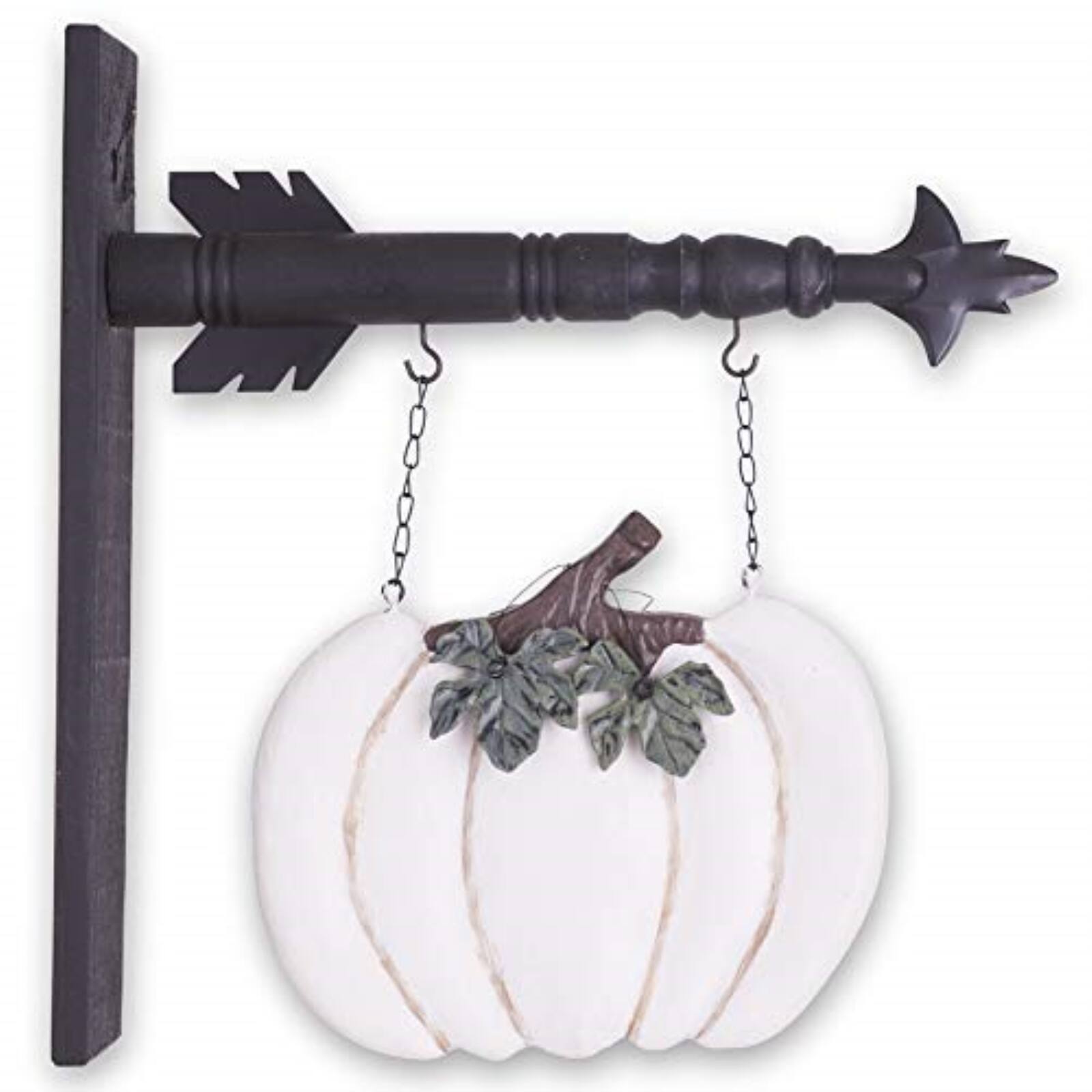 Angle. K&K Interiors - K&K Interiors Resin Whitewashed Pumpkin Hanging Arrow Replacement Sign 11 inch - Arrow Sold Separately - White.