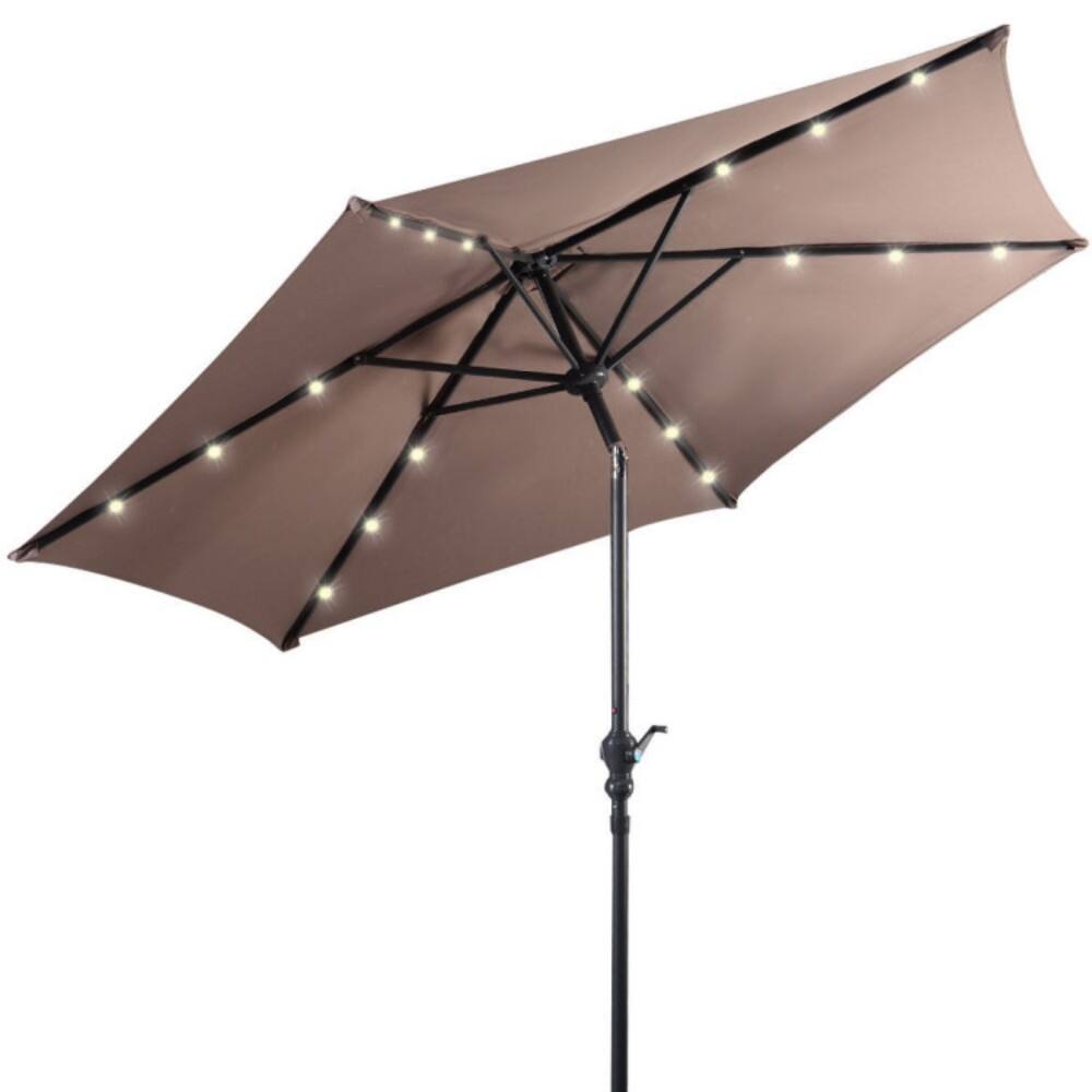 Mondawe - 9 Feet Patio Umbrella LED Solar with Crank - Tan
