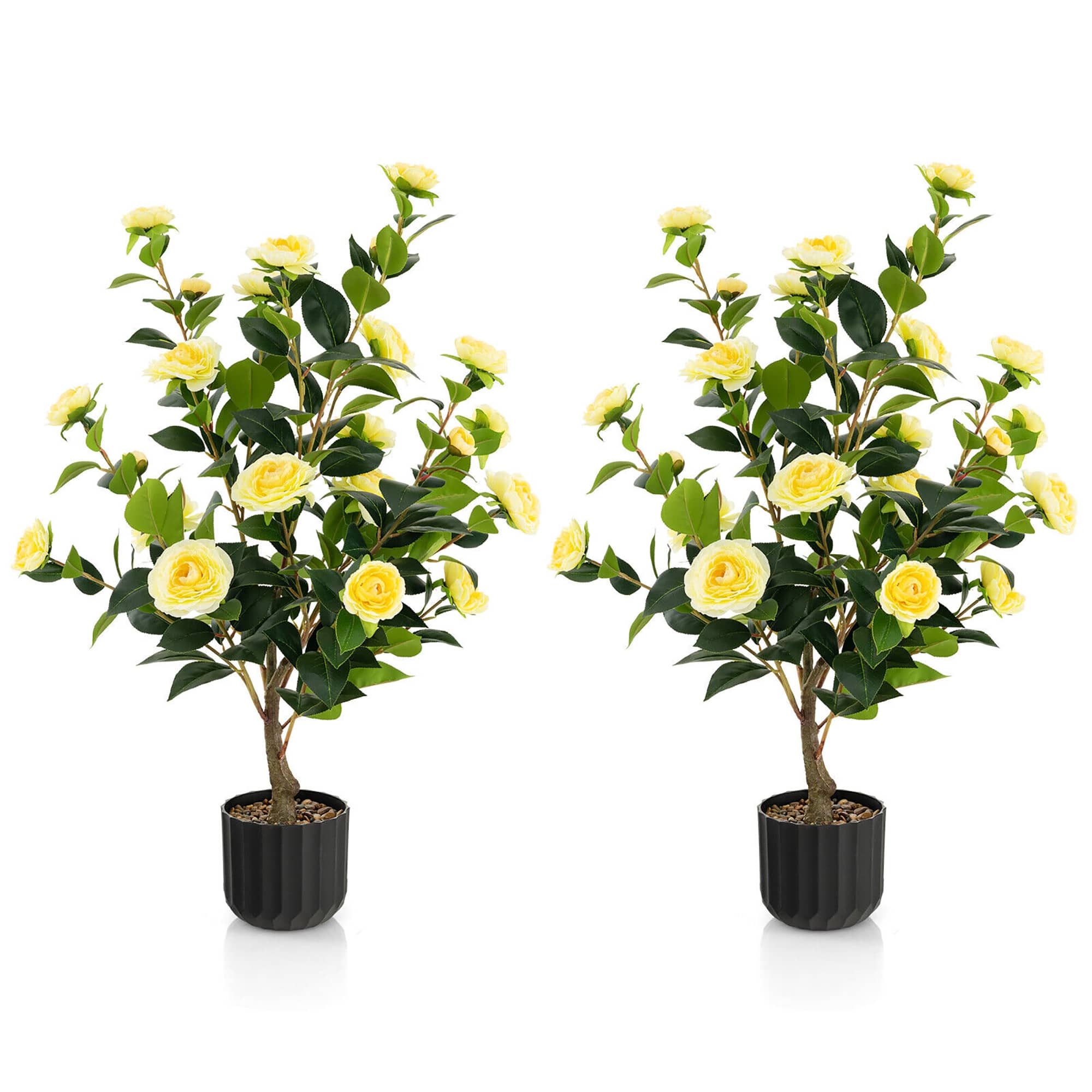 Gymax - 2-Pack 38'' Artificial Camellia Tree Faux Floral Plant for Decoration - Yellow price history on PriceWatchPro