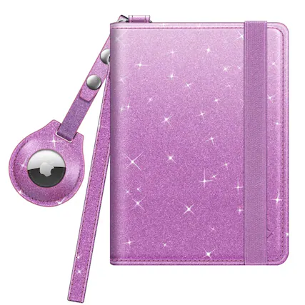 Front. Kitcheniva - Travel Passport Holder With RFID Protection Slim Card Wallet & AirTag Slot Glittering Purple - Glitter Purple.