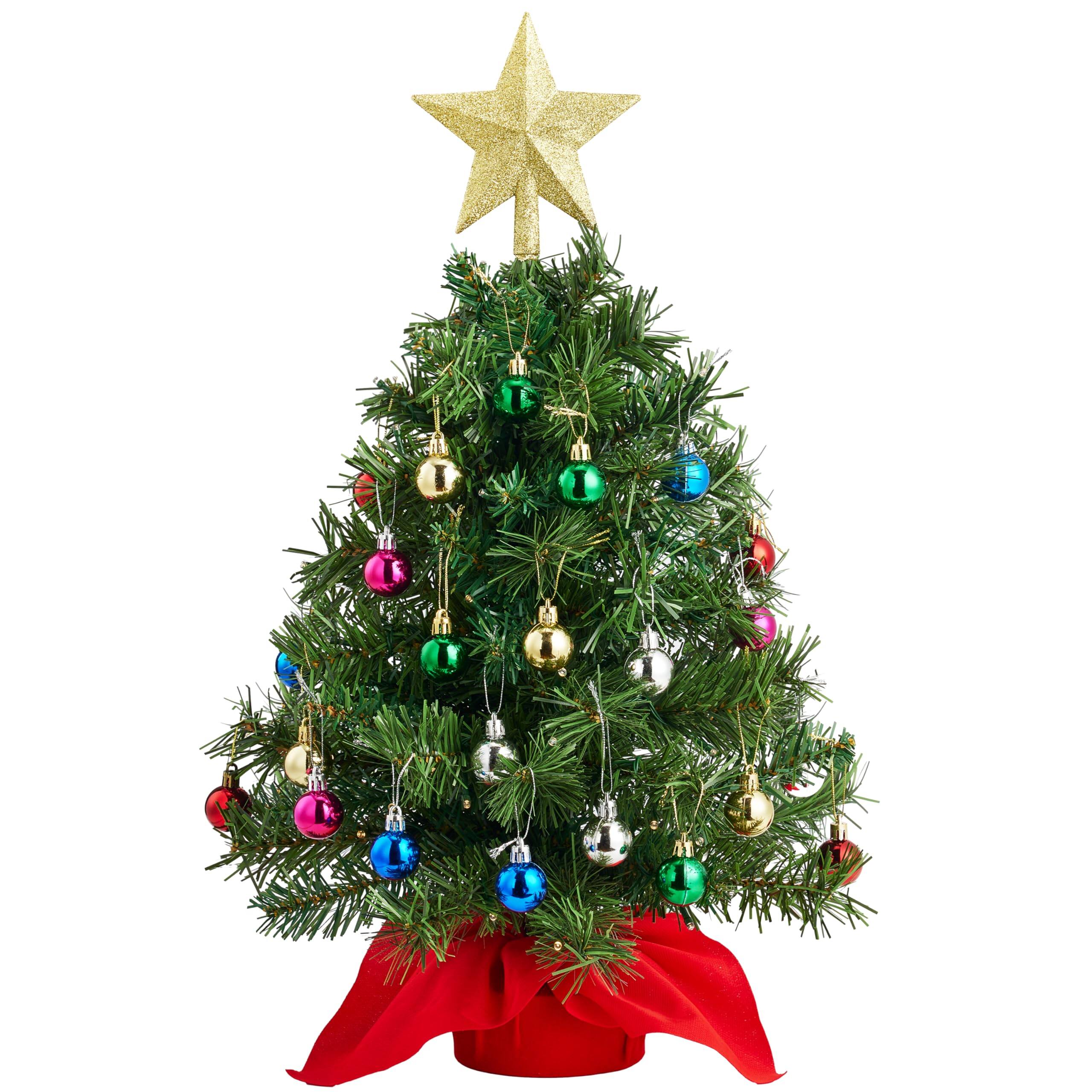 Alt View 4. Stylel Star - Joiedomi 24"/2FT Mini Christmas Tree Tabletop Set with Clear LED Lights, Artificial Mini Christmas Tree with Star... - Tree with red Tree Topper.