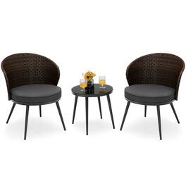 Costway - 3PCS Patio Rattan Bistro Furniture Set Cushioned Chair Table Garden - Mix Brown,Grey