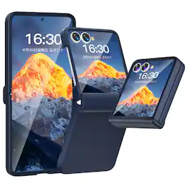 Dteck - Rugged Case For Samsung Galaxy Z Flip7 Shockproof Slim Hinge Protection Cover Built-in Screen Protector - Blue