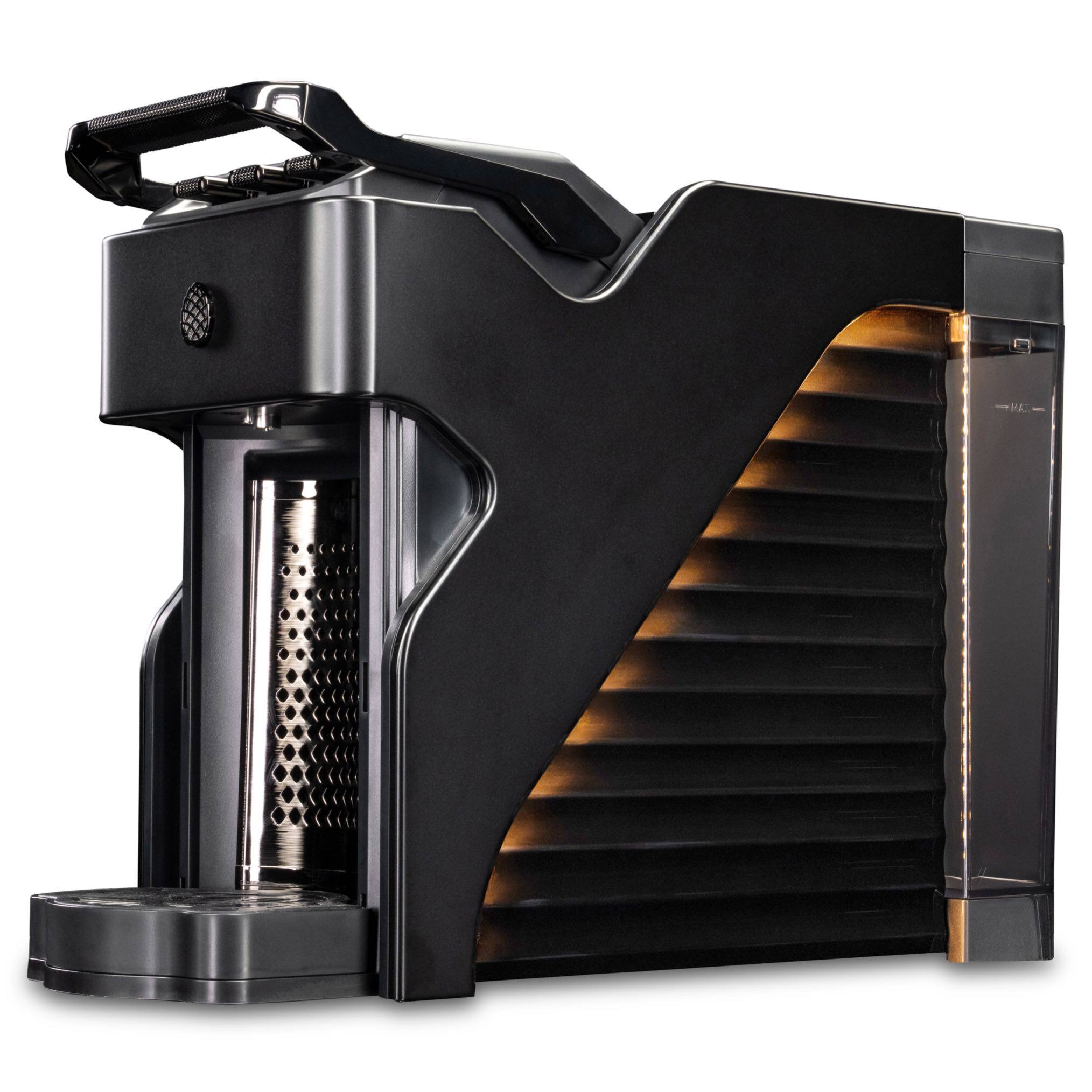 Angle. Milton Coffee Co. - Stainless Steel Brew Path, Compatible with Nespresso OriginalLine Capsules, cup warming tray, low noise, 19 bar motor - Satin Black.
