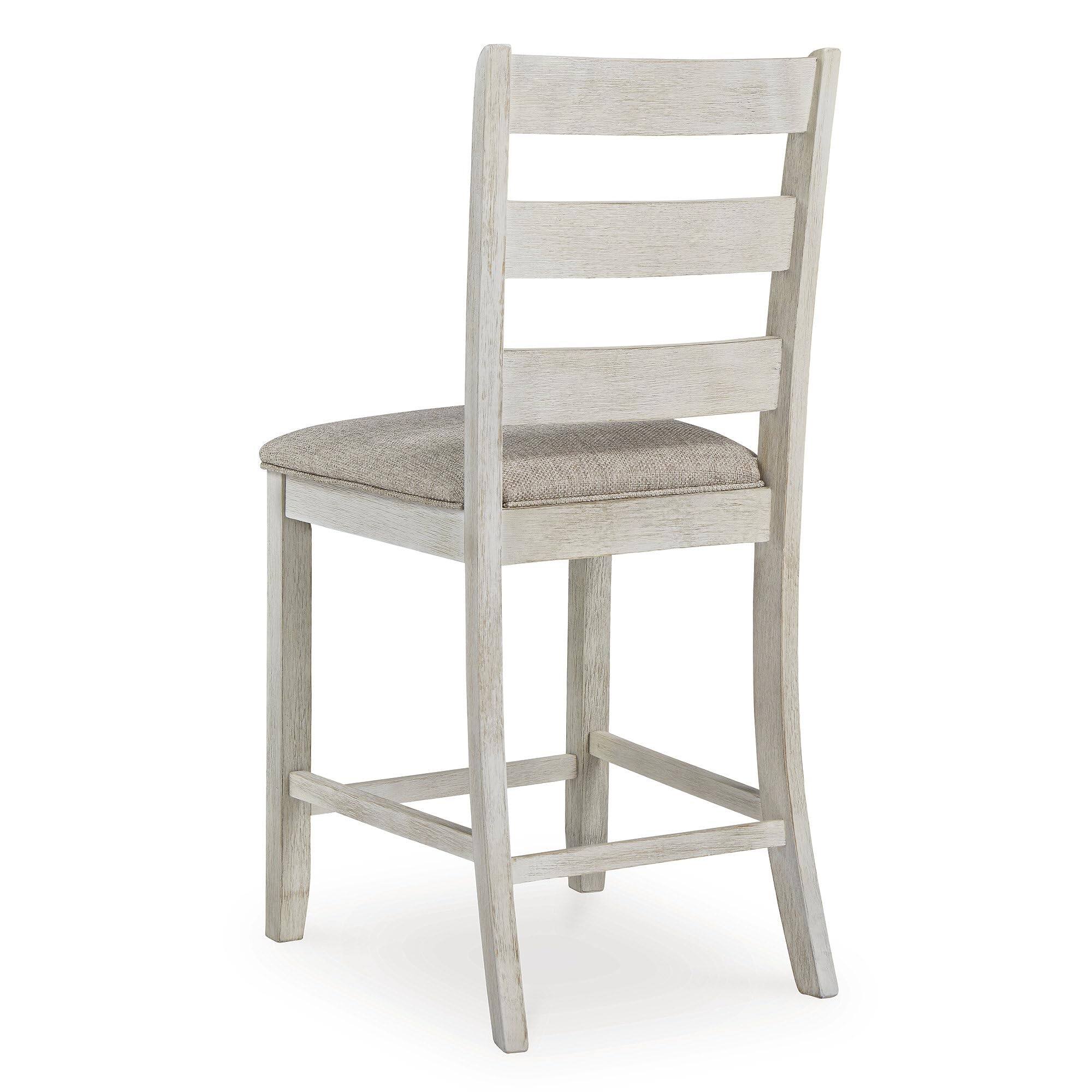 Alt View 2. JETRANSPORT - Skempton | 2-count 24" Counter-height Upholstered Bar Stools - Chic Ladder-back Antique White - Whitewash.